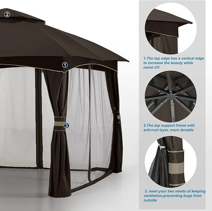 MASTERCANOPY Outdoor Patio Gazebo for Garden with Upgrade Steel Frame and Netting Walls (8x8,Brown)