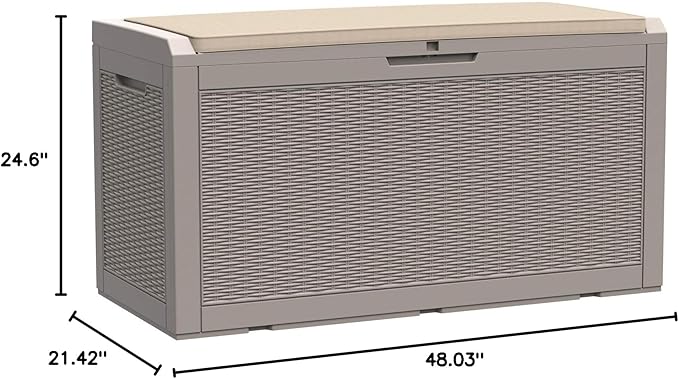 Modern-Depo 100 Gallon Polypropylene PP Deck Box Indoor Outdoor Waterproof Lockable Organization Container & Storage Bin Delivery Box with Cushion, Gray