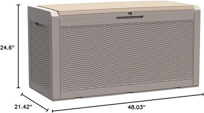 Modern-Depo 100 Gallon Polypropylene PP Deck Box Indoor Outdoor Waterproof Lockable Organization Container & Storage Bin Delivery Box with Cushion, Gray