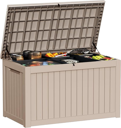 ROJIK Outdoor Storage Housing Deck Box,Waterproof Patio Furniture, Garden Tools,Cushions,Pool Accessories Storage Bench with Lockable Lid and Side Handles (Grey,280 Gal)