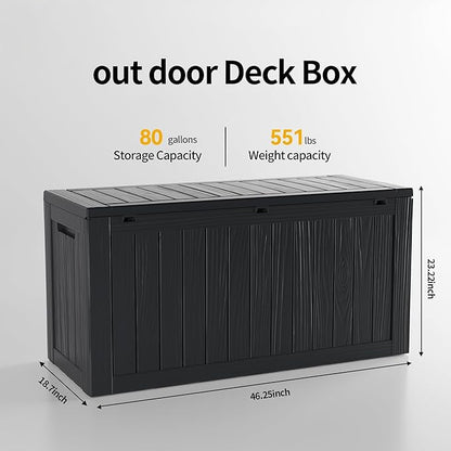 80 Gallon Outdoor Cushion Storage - Waterproof Deck Storage Box & Patio Storage Box, SpaceMax Resin Chest with Lock for Pool/Garden Tools, UV-Resistant, Onyx Black