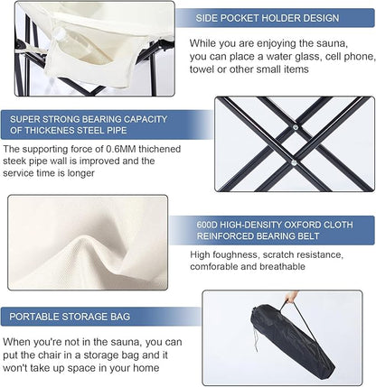 Oversized Portable Sauna Chair, Fast Folding Chair with Carrying Bag for Personal Home Sauna (White)