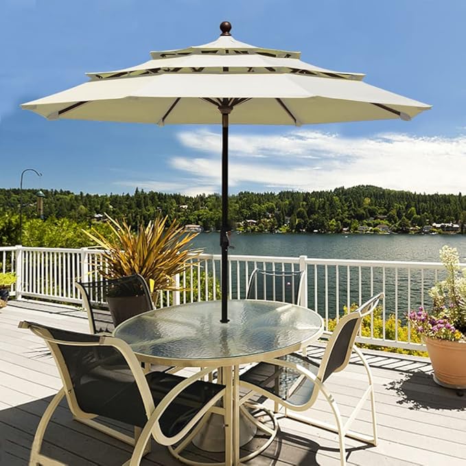 EliteShade USA 10-Year-Non-Fading 9Ft 3 Tiers Market Umbrella Patio Umbrella Outdoor Table Umbrella with Ventilation, Natural