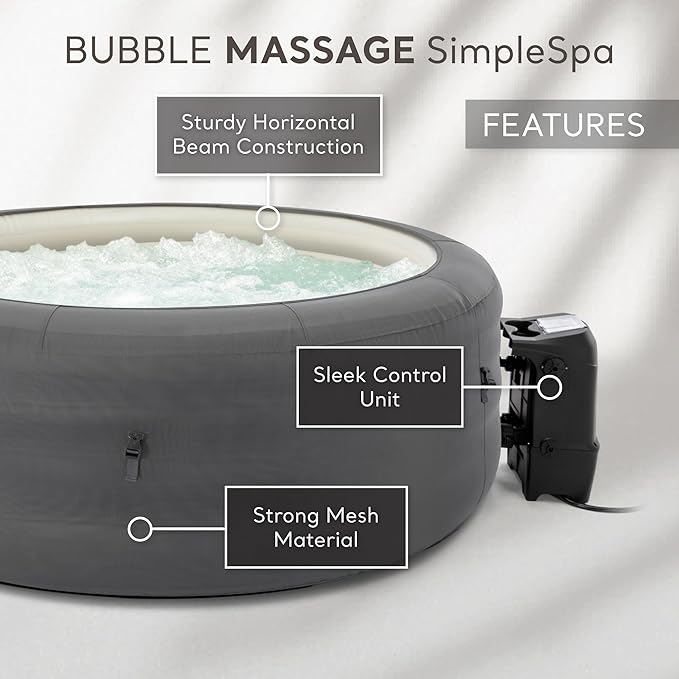 INTEX 28483E SimpleSpa Inflatable Hot Tub 4 Person Bubble Massage Spa: Includes Insulated Cover – Built-in QuickFill Inflation – Soothing Jets – 77" x 26"