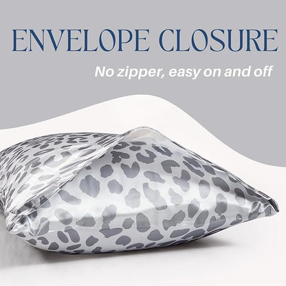 Silky Satin Toddler Pillowcases Pack of 2, 13x18 Inches Grey Leopard Printed Travel Pillowcases with Envelope Closure, Small Kids Pillow Cases Covers