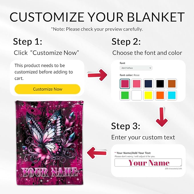 Custom Butterfly Blanket Gifts - 50" x 60" Butterfly Gifts for Girls, Women - Comfy Plush Birthday Throw Decor for Sofa, Travel