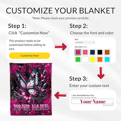 Custom Butterfly Blanket Gifts - 50" x 60" Butterfly Gifts for Girls, Women - Comfy Plush Birthday Throw Decor for Sofa, Travel
