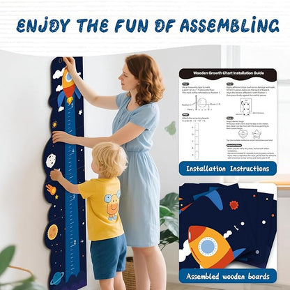 Personalized Name Growth Chart for Wall, Rocket Wood Height Chart for Kids, Height Measurement for Wall, Boy Girls Height Wall Chart Growth Measuring Ruler, Toddler Playroom Decor