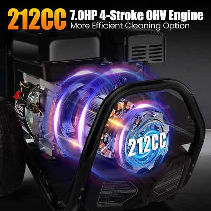 Professional 4200PSI 4GPM 212CC Gas Pressure Washer, 7.0 HP Commercial Gas Power Washer with 3L Foam Bottle 10" Wheels 5 Nozzles 33FT Hose for Home Car Fence Driveway (EPA/CARB/ETL Compliant) 77LBS