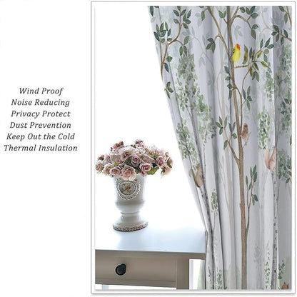 Kids Watercolor Woodland Animal Window Curtains, Bear Deer Squirrel Hedgehog Fox Birds Green Forest Blackout Rod Pocket Treatment for Boys Girls Bedroom 42x63in