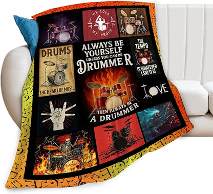 Drum Set Fleece Blanket Rock Music Throw Blankets for Girls Boys Super Soft Warm Flannel Cool Musical Instrument Throws Gifts for Men Women Cozy Fuzzy Plush Stuffed Couch Bed Bedding Decor 60"x50"