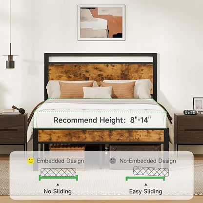 Z-hom Upgraded Full Size Bed Frame, Heavy Duty Metal Sturdy Full Bed Frame with Modern Wood Headboard & Footboard, Stable Platform Bed Furniture Bed Storage, No Noise, No Box Springs, Vintage Brown