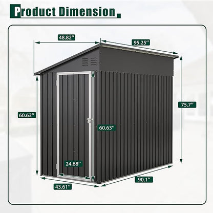 4×8 Ft Lean to Shed with Floor, Metal Outdoor Storage Shed, 0.25mm Galvanized Steel Metal Garden Shed Waterproof with Lockable Door for Backyard, Patio, Garden, Black