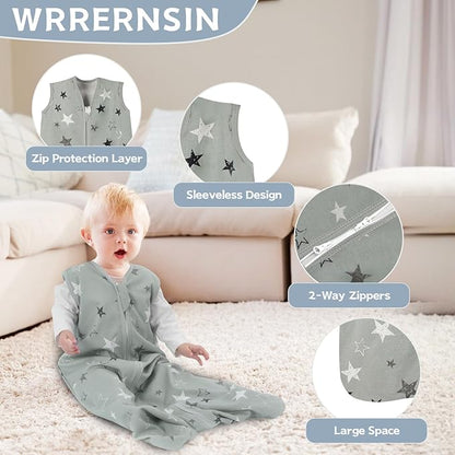 Baby Sleep Sack 6-12 Months,100% Cotton TOG 0.5 Wearable Blanket for Boys and Girls, 3 Pack 2-Way Zipper Lightweight Sleeping Bags for Toddler Newborn Infant