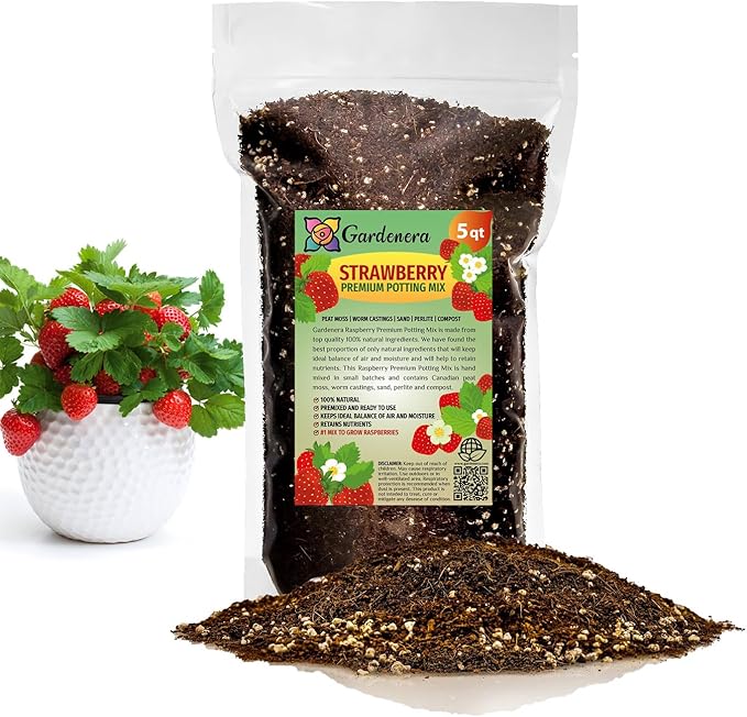 Gardenera Strawberry Premium Potting Soil Mix - Ideal Blend for Growing Robust and Flavorful Strawberries - 5 Quart