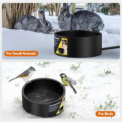 Heated Water Bowl for Dogs & Cats, Waterproof Heated Dog Bowl with Chew Resistant Cord, Large Heated Pet Bowl, Provide Warmable Water for Dogs, Cats, Chicken, Birds in Winter 3.2L（Black）