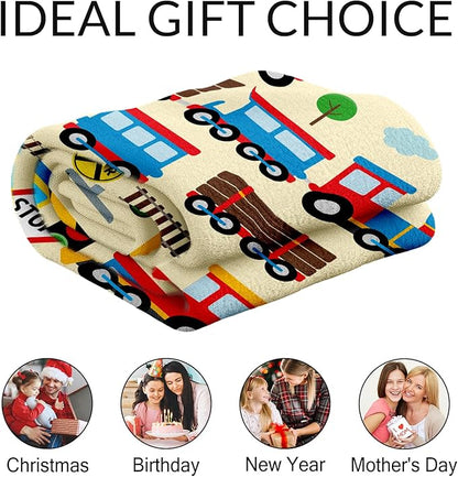 Custom Train Throw Blanket Gift for Boys - 30" x 40" Inches Lightweight Warm Throw for Lap, Couch, Office - Yellow Cute Blanket for Girls Kids