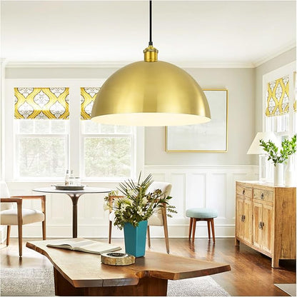 Gold Pendant Light, Elegant Semi-Circular Shade Design, Adjustable Height
