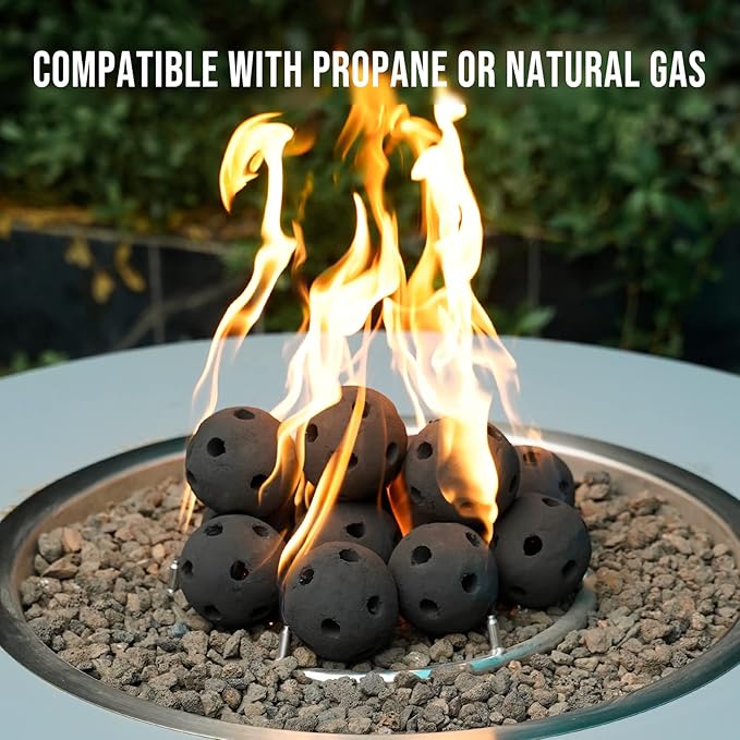 Skyflame Hollow Ceramic Fireplace Balls, Set of 15 Round Fire Stones Set for Indoor and Outdoor Fire Pits or Fireplaces Accessory, 3 Inch, Black