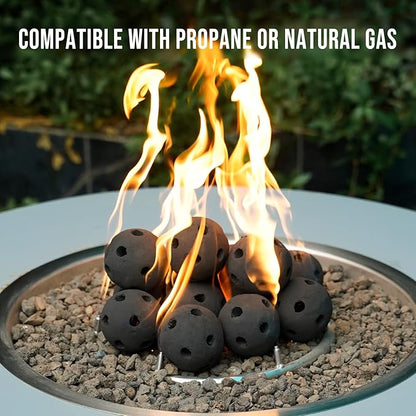 Skyflame Hollow Ceramic Fireplace Balls, Set of 15 Round Fire Stones Set for Indoor and Outdoor Fire Pits or Fireplaces Accessory, 3 Inch, Black