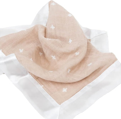 Little Unicorn Security Blankets 3 Pack | 100% Cotton Muslin with Satin Border| Super Soft and Breathable | Baby, Infant, Toddler | Lovey for Boys and Girls | Taupe Cross