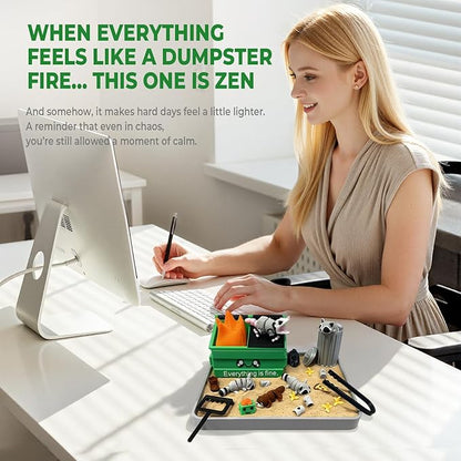 Dumpster Fire Zen Garden for Desk, Funny Mini Desktop Zen Sand Garden Kit, Funny Office Desk Accessory Stress Relief Gifts for Coworkers, Bosses, Friends, Birthday