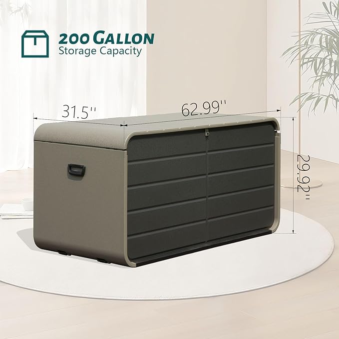 Domi 200 Gallon Outdoor Storage Box – Waterproof, UV-Resistant Deck Box with Lockable Lid for Patio Furniture, Garden Tools, Delivery Packages (Large Resin Storage Bin）