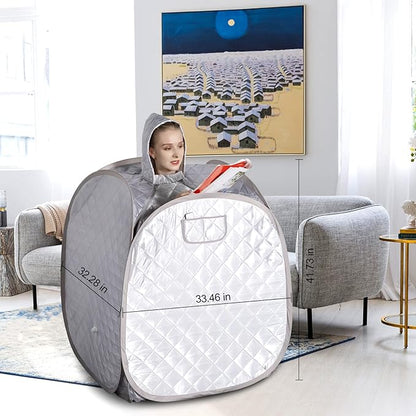 Smartmak Portable Sauna Kit, one Person Full Body at Home Spa Hat Tent, Include 2L Steamer with Remote Control for Detox US Plug- Grey