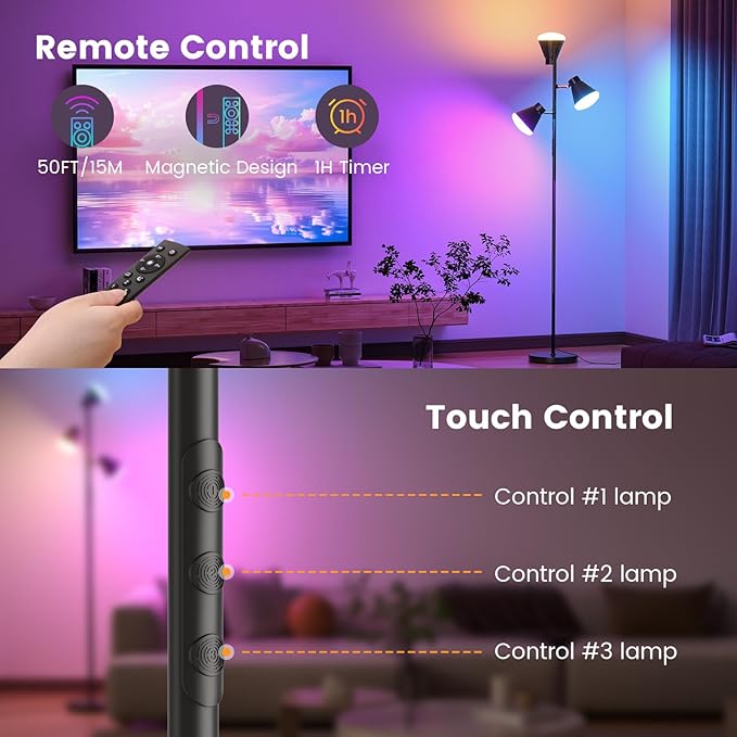RGB Floor Lamp, 36W LED Dimmable Standing Lamp