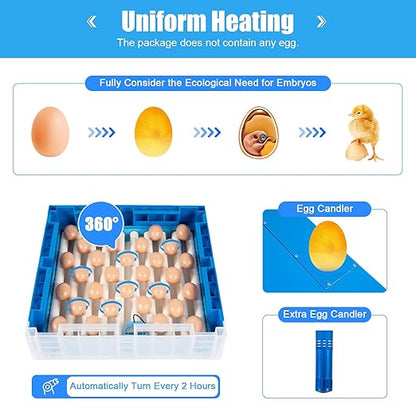 Egg Incubator, 64 Eggs Smart Hatcher Digital Incubator Household Mini Incubator Water Bed w/Fully Automatic Egg Turning and Humidity Controle for Chickens Ducks Goose Birds Dove Quail