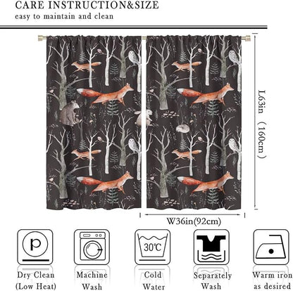 Rustic Forest Curtain, Woodland Country Hunting Animal Deer Fox Wildlife Bear Farmhouse Lodge Cabin Blackout Rod Pocket Windows Door Curtain for Bedroom Living Room Home Decor 72x63in