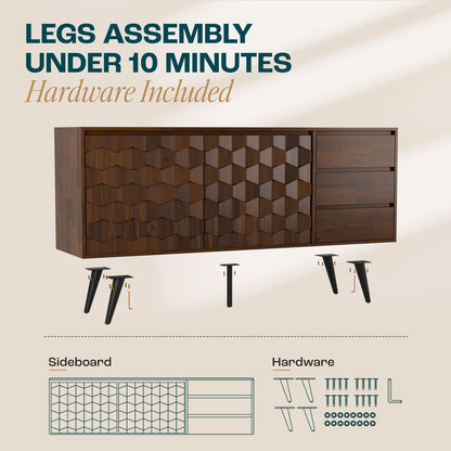 Sideboard Georgina Solid Wood 2 Doors & 3 Drawers