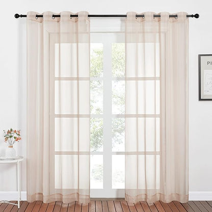 NICETOWN Taupe Sheer Curtains 96 inches Long, Grommet Voile Textured Airy Sheer Window Treatments Elegant & Chic for Bedroom/Living Room, W54 x L96, 2 Panels