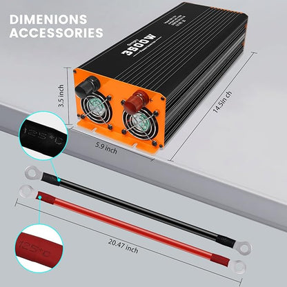 Car Power Inverter - 3500W Power Inverters 12V DC to AC 110V, Converter Solar Power Inverter 3 AC Hardwire Port Outlet for Home, RV, Truck, Off-Grid, Emergency