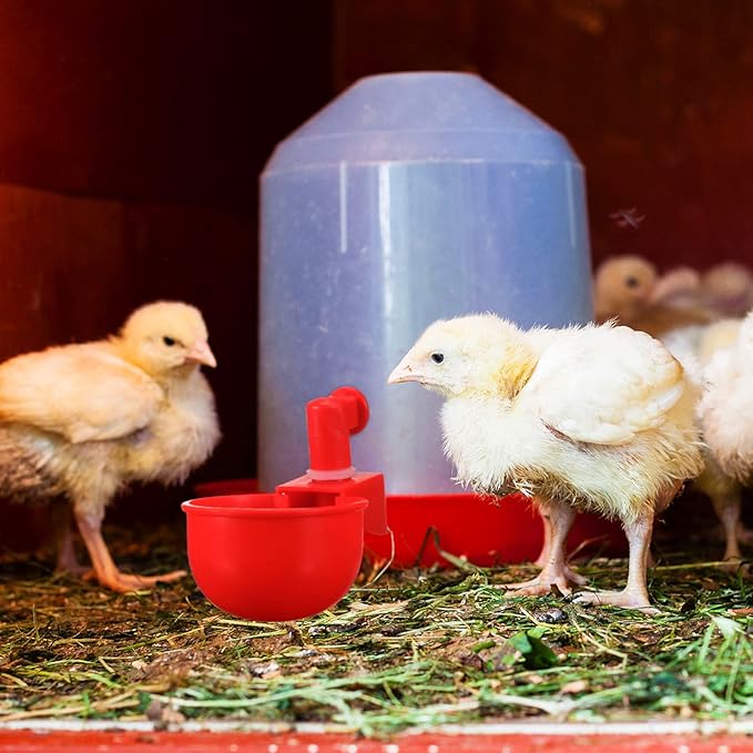 Patelai Chicken Water Cups, Chicken Waterer Cups Summer Water Feeder Cup 3/8 Inch Thread Automatic Filling Waterer Poultry Drinking Bowl for Duck Turkey Bunny(Red,24 Pieces)