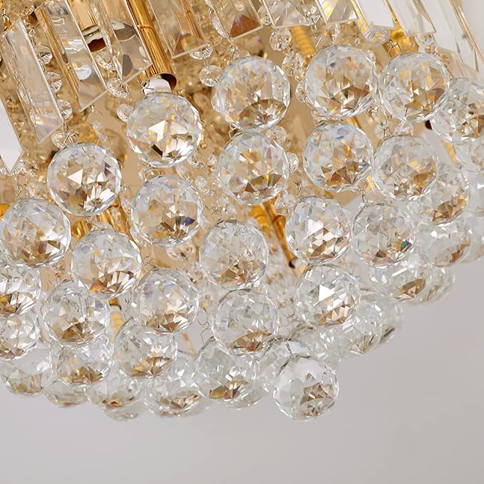 Mini Crystal Chandelier Ceiling Light, Flush Mount Modern Round K9 Crystal