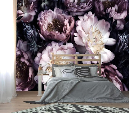 XMPMBM-Purple Peony Floral Fabric Wallpaper Living Room Bedroom Bathroom Wall Mural-W 132" X H 92"（93 Square Foot）