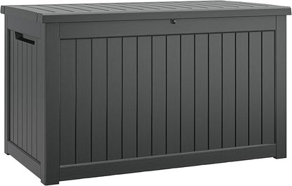 NUNU LAB 230 Gallon Large Resin Deck Box, Waterproof Outdoor Storage Box, Lockable Storage Bin for Patio Furniture, Garden Tools, Pool Accessories, UV-Resistant & All-Weather, Black