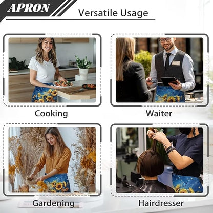 Waist Apron with 3 Pockets Waterproof 13 Inch Short Half Waist Aprons Women Men Server Aprons Waitress Waiter Apron