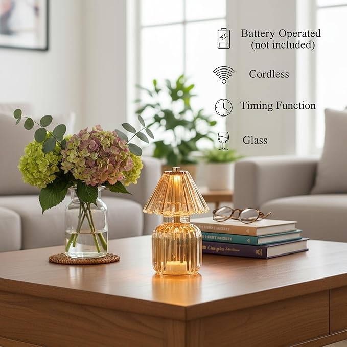 Battery Operated Lamp with Auto-Off Timer, Cordless Table Night Light