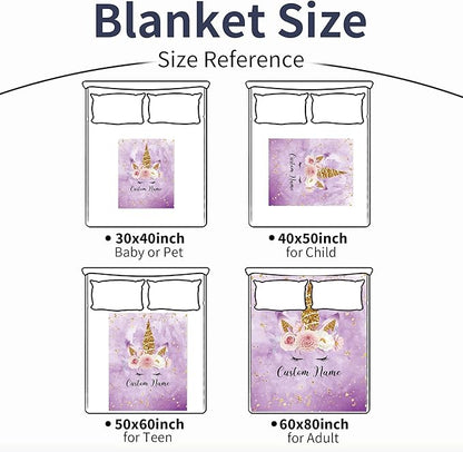 Personalized Horse Blanket with Name for Girl, Custom Name Blanket for Teen, Soft Flannel Purple Toddler Blanket Customized Gift for Birthday New Year Gift 50"x60"