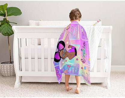 D-Story Personalized Throw Blankets, Custom Blankets with Name American African Girl Blanket Customized Blankets for Kids Adults Women Men Personalized Gifts
