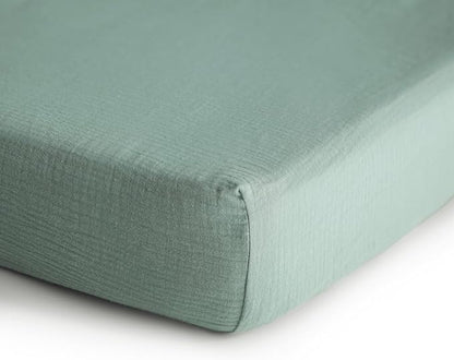 mushie Extra Soft Muslin Fitted MINI Crib Sheet | 24"x 38" (Roman Green)