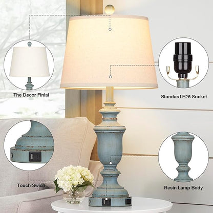 25.6" Blue Table Lamps Set of 2