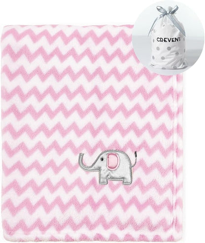 CREVENT 30"X40" Cute Silky Plush Baby Blanket for Girls Infants Toddlers Newborns Crib Cot Stroller, Giftable Suitable for Summer Spring - Pink Elephant