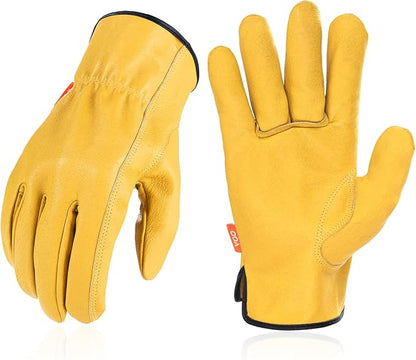 Vgo... 1-Pair Unlined Safety Pigskin Leather Work Gloves Men, Rigger Gloves, Builder Gloves (Size L, Yellow, PA9501)