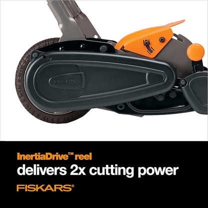 Fiskars Push Mower, Cut Width Manual Reel Mower with No Motor, Eco-Friendly Manual Reel Lawn Care, 18", Black