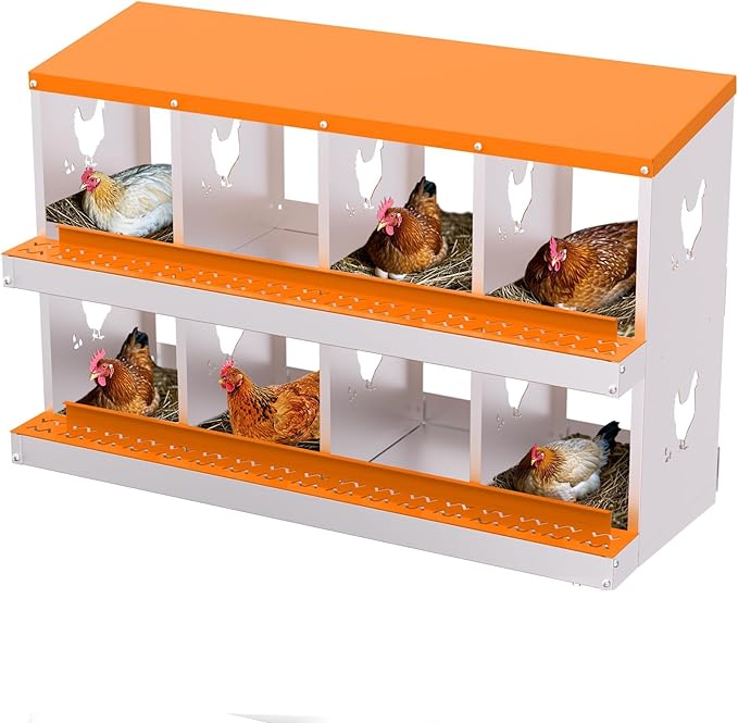 8-Panel Galvanized Steel Nesting Box for Chicken Coop - Removable Drop Tray & Ventilation - Easy Clean Laying Box for Hens, Ducks - Rustproof Design Protects Eggs