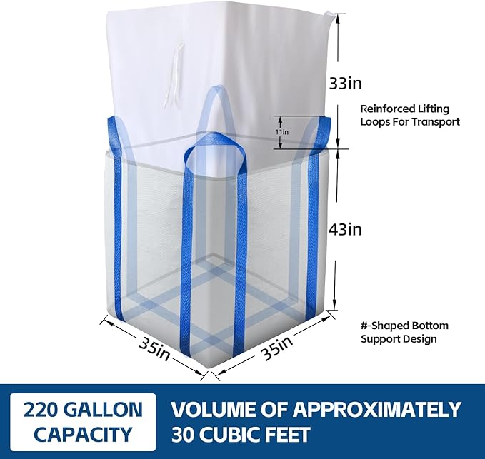 10 Packs FIBC Bulk Bags,Holds up to 4400 lbs Construction Bags Heavy Duty,210-Gallon Woven Polypropylene Dumpster Bag for Industry Agriculture and Construction,Sealable Top