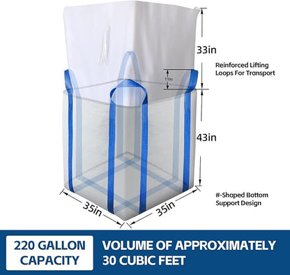 10 Packs FIBC Bulk Bags,Holds up to 4400 lbs Construction Bags Heavy Duty,210-Gallon Woven Polypropylene Dumpster Bag for Industry Agriculture and Construction,Sealable Top